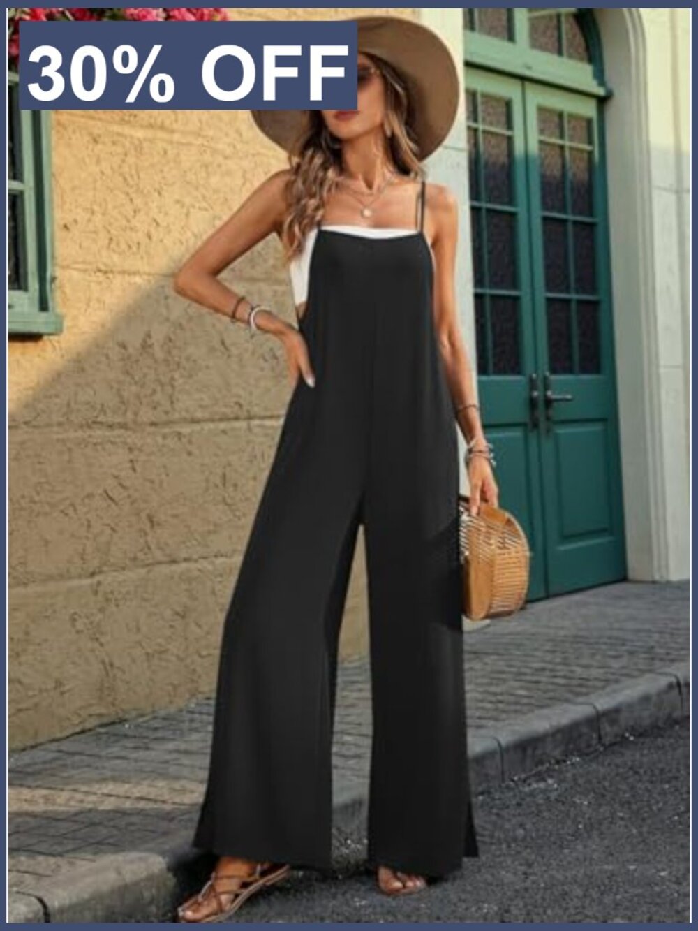Casual Wide Leg Jumpsuit with Pockets Sleeveless Summer Romper - Picture 2 of 7